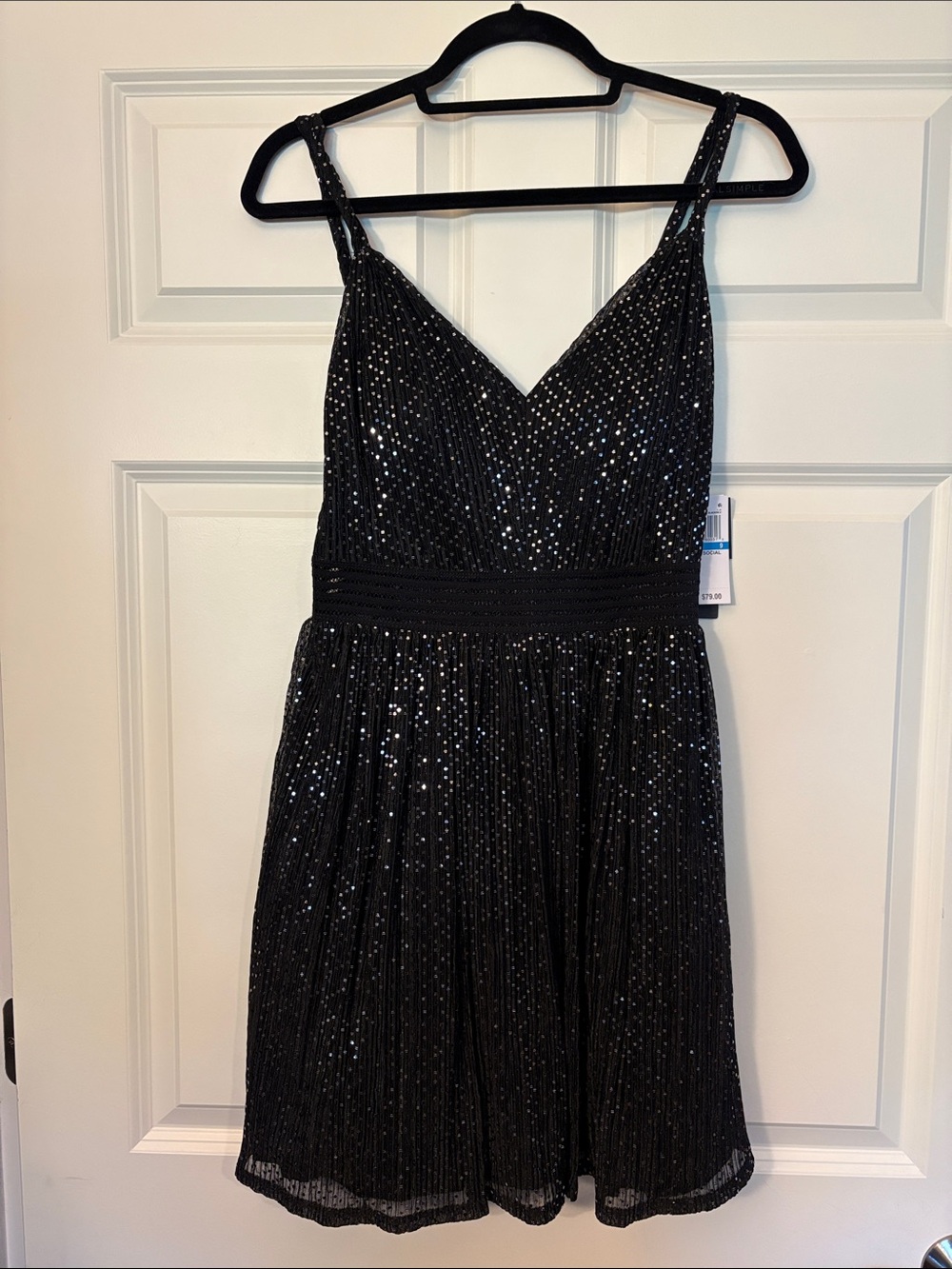 City Studio Black Sequin V-Neck Mini Dress